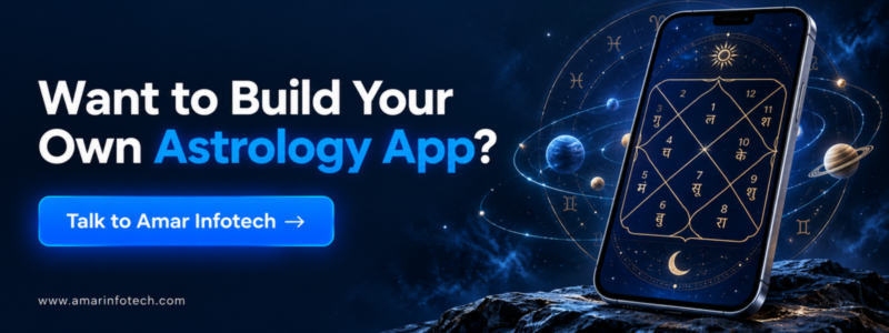 Amar Infotech astrology app development with a Kundli chart on a smartphone “Amar Infotech astrology app development with a Kundli chart on a smartphone