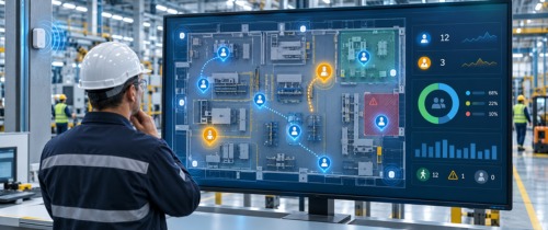 Smart factory dashboard tracking plant worker and supervisor movement using BLE technology